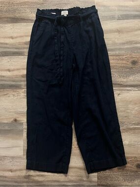LOFT Navy Cropped Drawstring Wide-Leg Pants
